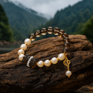 Smoky Quartz & Pearl Charm Bracelet