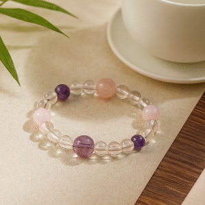 Natural Amethyst, Rose Quartz & Clear Crystal Bracelet