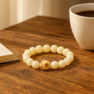 White Jade Bodhi & Cat Paw Bracelet