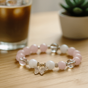 Pink Agate Butterfly Crystal Bracelet