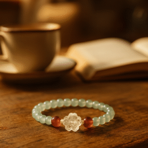 Light Green Chalcedony & White Crystal Flower Bracelet