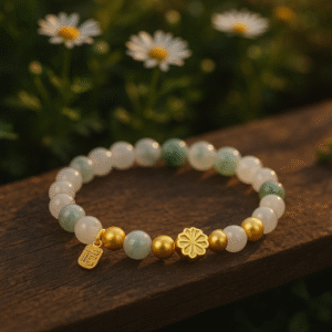 Natural Jade & Gold Blossom Bracelet