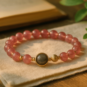 Strawberry Quartz & Gray Moonstone Fortune Bracelet
