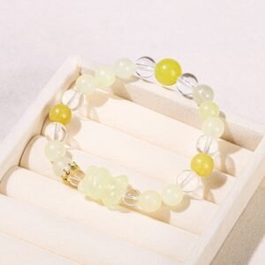 Natural New Mountain Jade & Crystal Bracelet with Jade Bear Charm