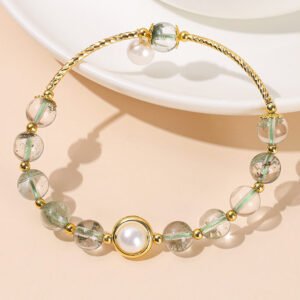 Natural Green Phantom & Pearl Luck Bracelet