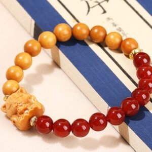 Red Agate & Sandalwood Fox Bracelet