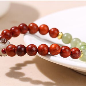 Red Rosewood & Green Jade Lotus Bracelet