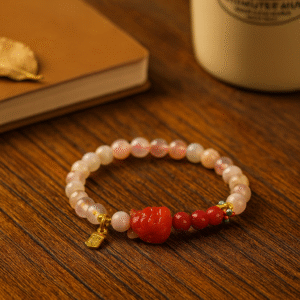 Exquisite Sakura Agate Nine-Tailed Fox Bracelet