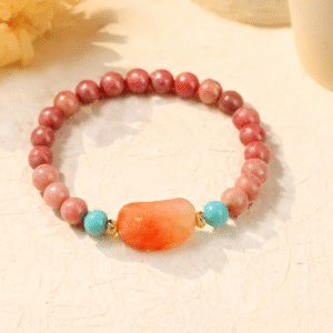 Natural Rhodochrosite & Agate Flower Charm Bracelet