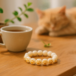 White Jade Cat Paw Bodhi Bracelet